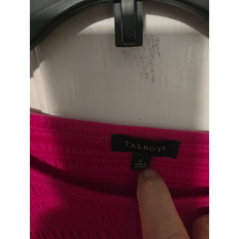 Talbots Magenta Pink Smocked Puff Sleeve Knit Top Scoop Neck Size L - Picture 2 of 2